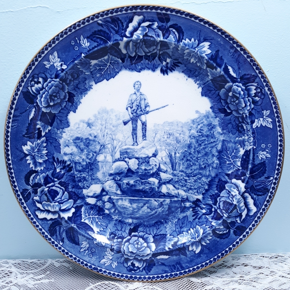 Wedgwood Blue Flow Revolutionary War Transferware Plate John Parker Lexington